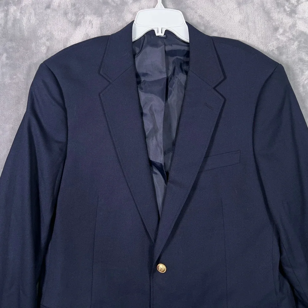 J Crew Thompson University Blazer Mens 42R Suit Jacket Navy Blue Gold Buttons